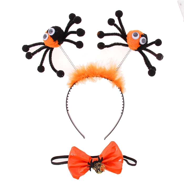 Карнавальный ободок" Пауки", с бабочкой, цвета МИКС