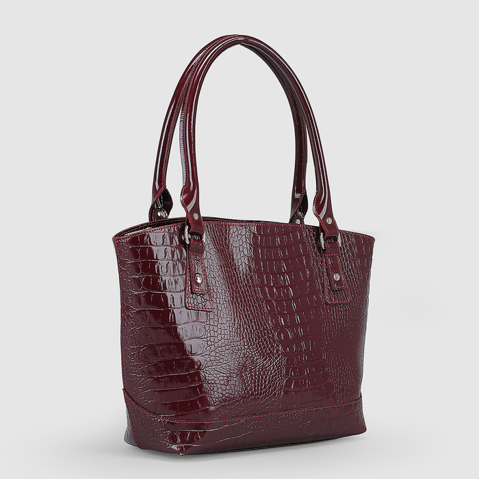 Сумка женская, отдел с перегородкой на молнии, наружный карман, кайман, цвет бордовый