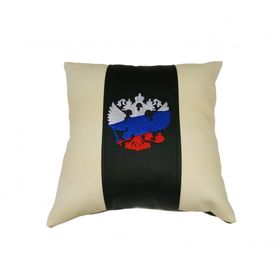 

Подушка автомобильная, декоративная, экокожа "Герб триколор" (черный-бежевый)
