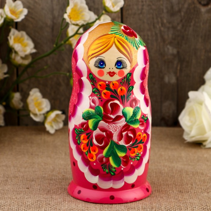 Матрёшка «Кружева и цветы», розовый платок, 5 кукольная, 19 см