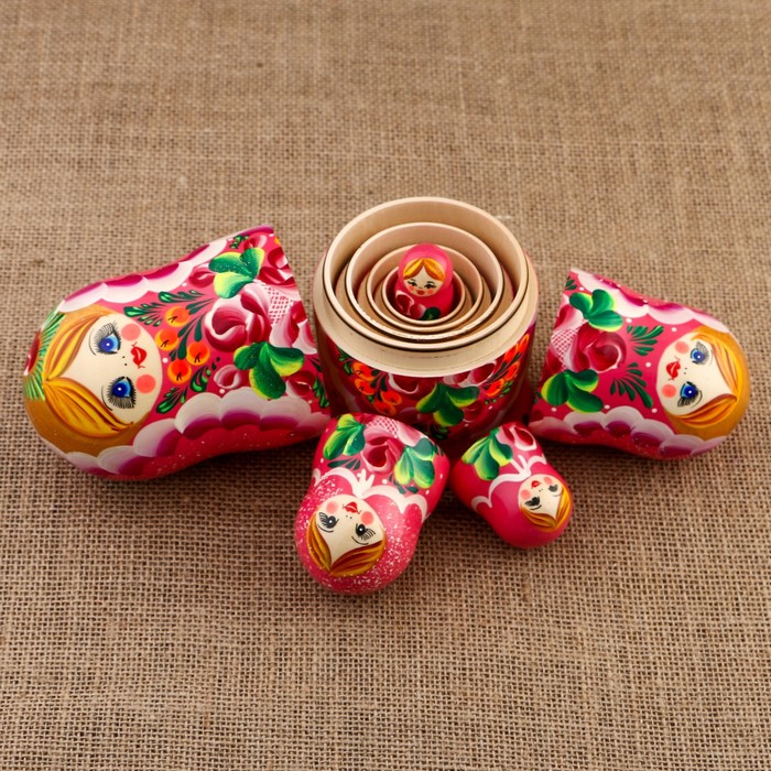 Матрёшка «Кружева и цветы», розовый платок, 5 кукольная, 19 см