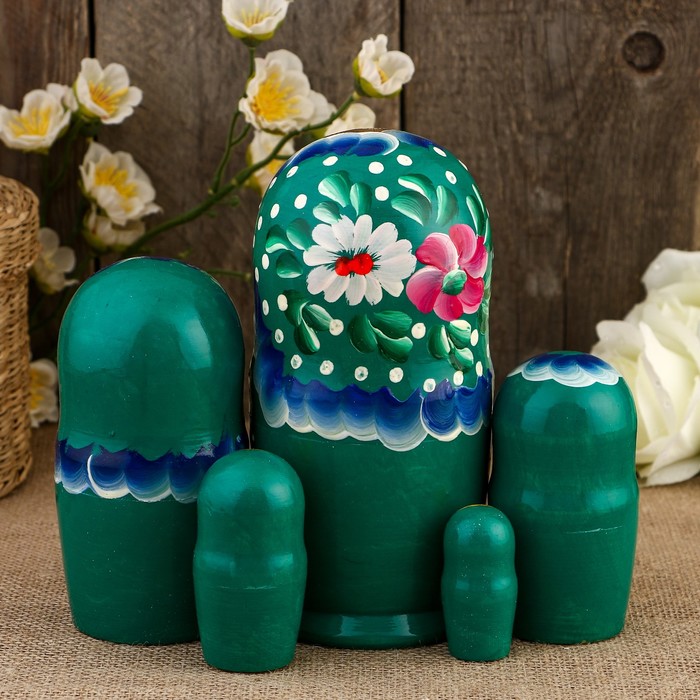 Матрёшка «Соня», цветы, 5 кукол, зелёная