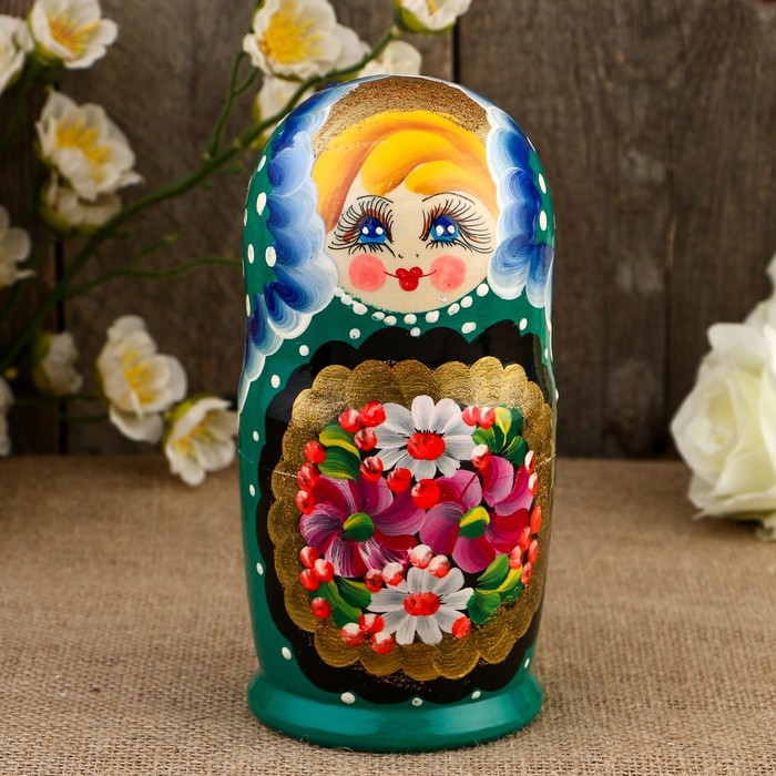 Матрёшка «Соня», цветы, 5 кукол, зелёная