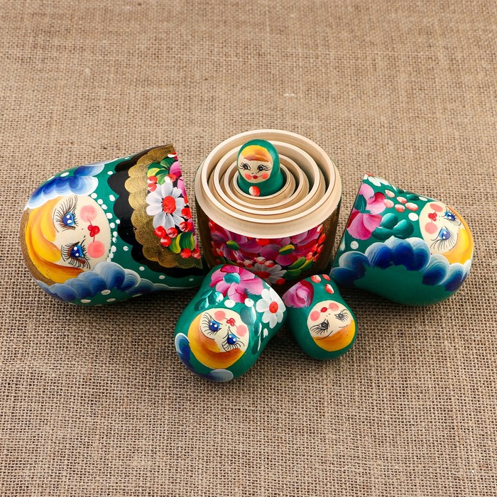 Матрёшка «Соня», цветы, 5 кукол, зелёная