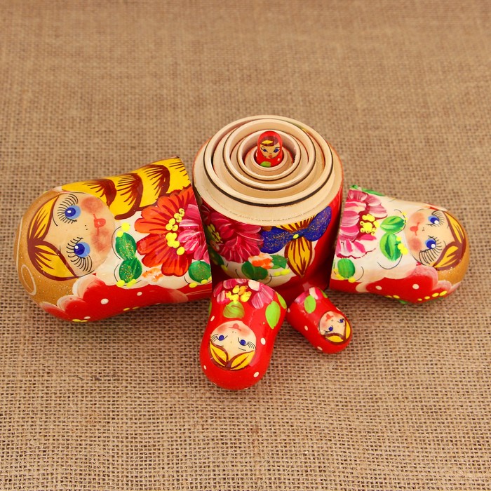 Матрёшка «Русая коса», красный платок, 5 кукольная, 15 см