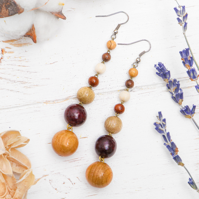 Серьги ручная работа, деревянные "Страсть", цветные