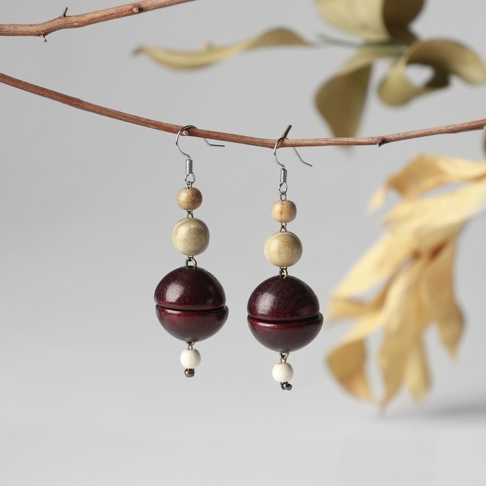 Серьги ручная работа, деревянные "Полусфера", цветные