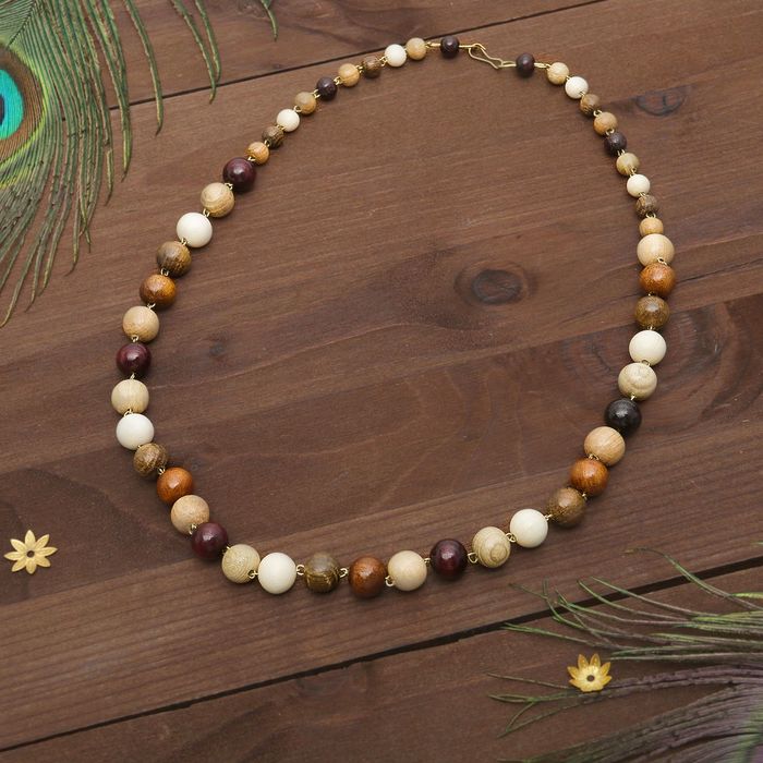 Бусы ручная работа, деревянные "Горошек метал", цветные