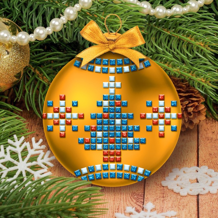 Набор для создания новогоднего шара с EVA стикерами, шар золотой