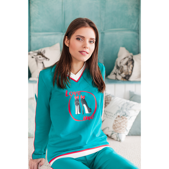 Костюм женский (джемпер, брюки) "Гламур", р-р 44, рост 170, цвет бирюзовый 2038