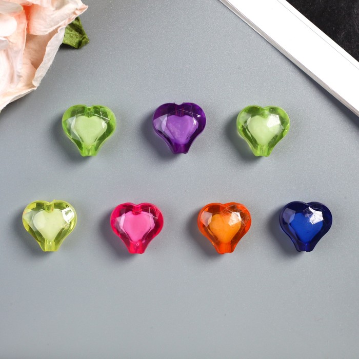 Набор бусин для творчества пластик "Сердце матовое" набор 7 шт 1,5х2 см