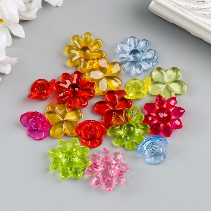 Декор для творчества пластик "Прозрачные цветы" набор 8 шт 2х2 см, 2,5х2,5 см