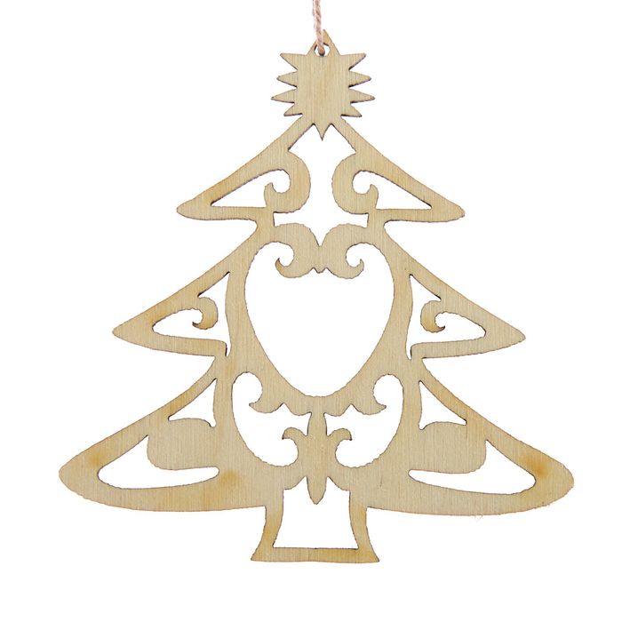 Новогодний подвес "Ёлка с сердцем", бежевый, 7 см + нитка