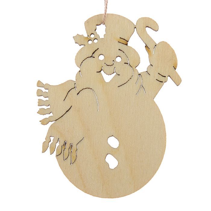 Новогодний подвес "Снеговик в шляпе", бежевый, 7 см + нитка