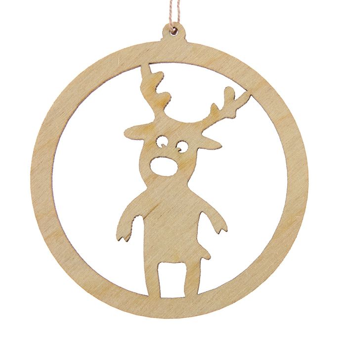 Новогодний подвес "Олень в круге", бежевый, 7 см + нитка