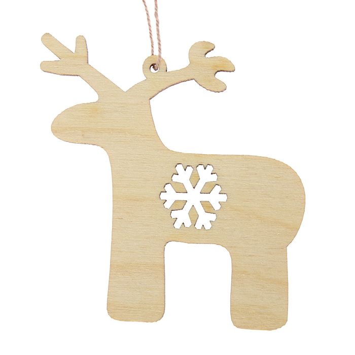 Новогодний подвес "Олень со снежинкой", бежевый, 7 см + нитка