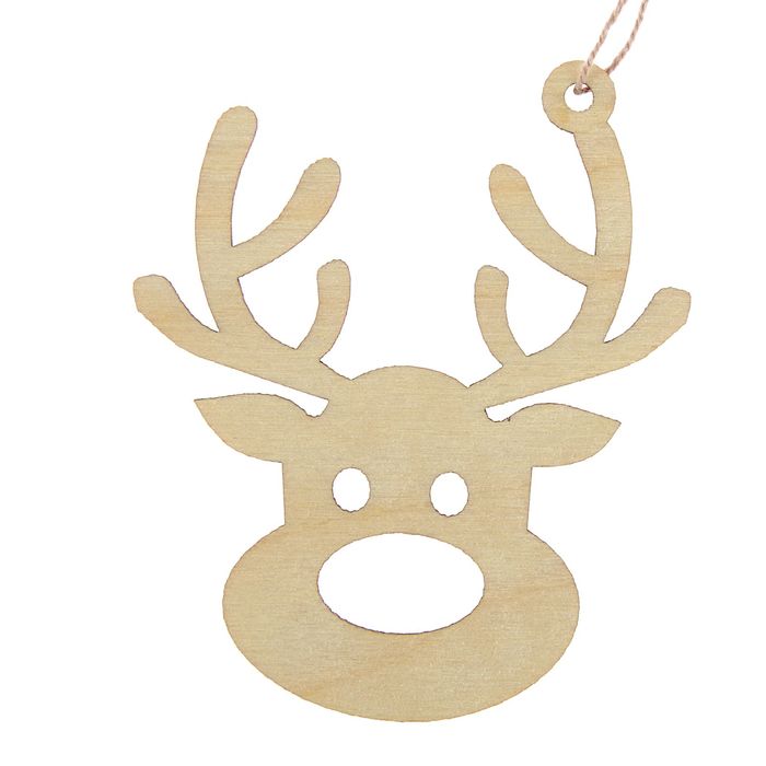 Новогодний подвес "Мордочка оленя", бежевый, 7 см + нитка