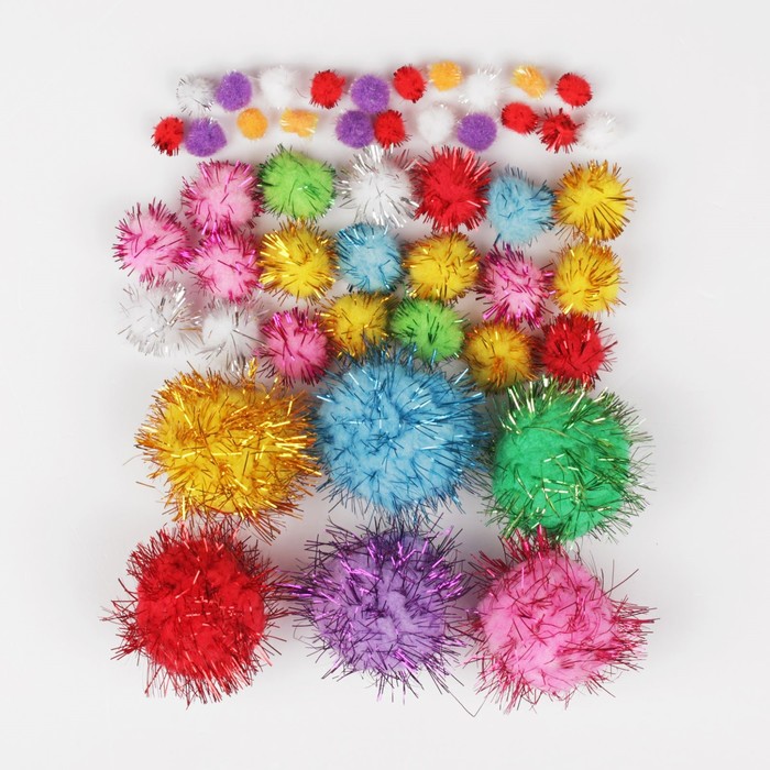 Набор текстильных деталей для декора "Бомбошки" 6 шт по 3 см, 20 шт по 1,5 см, 20 шт по 1 см