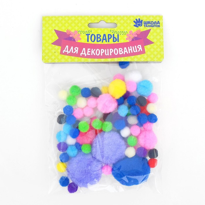 Набор текстильных деталей для декора "Бомбошки" 6 шт по 3 см, 20 шт по 1,5 см, 20 шт по 1 см