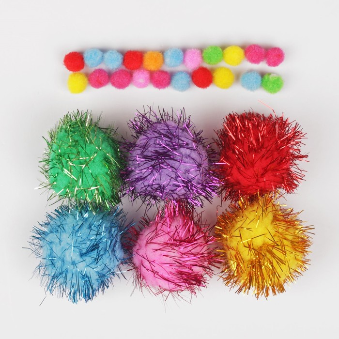 Набор текстильных деталей для декора "Бомбошки" 6 шт по 4 см, 20 шт по 1 см, цвет МИКС