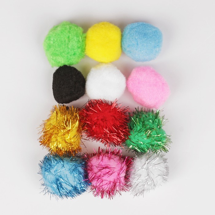 Набор текстильных деталей для декора "Бомбошки" 12 шт набор, размер 1 шт 4 см, цвет МИКС