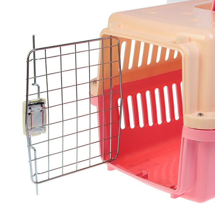 Переноска пластиковая VP-2 с замком, 59 х 36 х 35 см, розовая