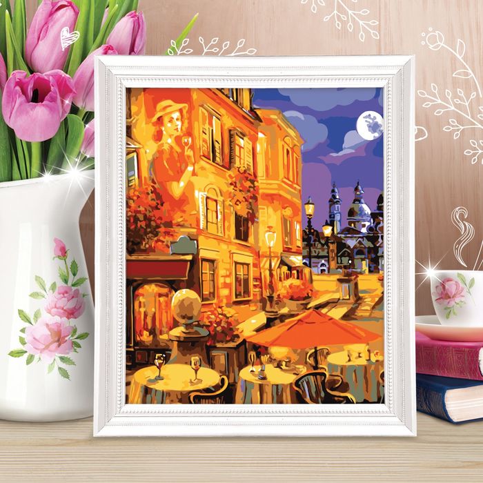 Роспись по номерам без подрамника "Вечернее кафе", 40 х 50 см