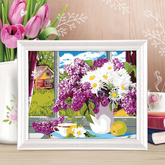 Роспись по номерам без подрамника "Сирень на окне", 40 х 50 см