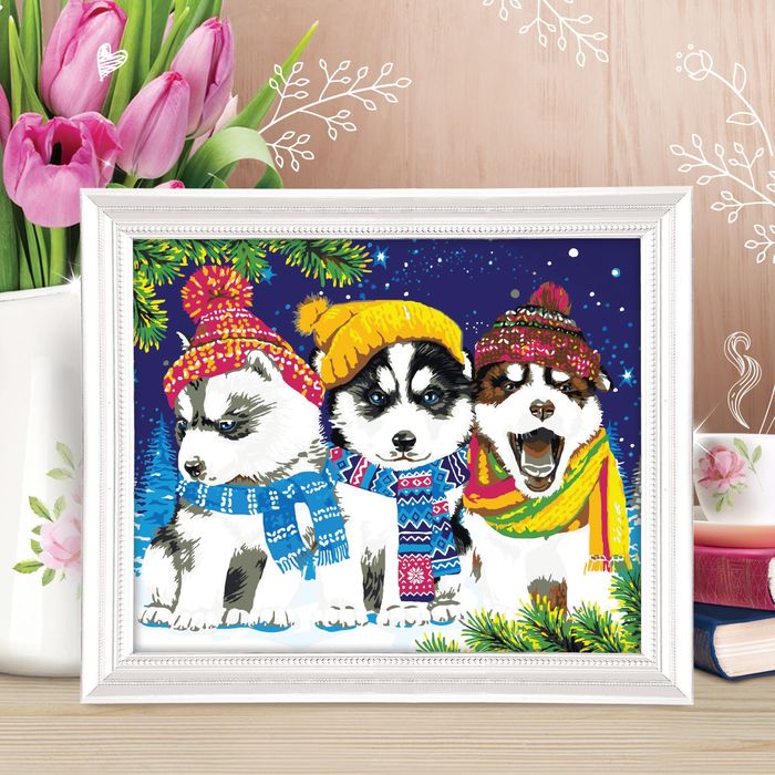 Роспись по номерам без подрамника "Щенки в шапочках", 40 х 50 см