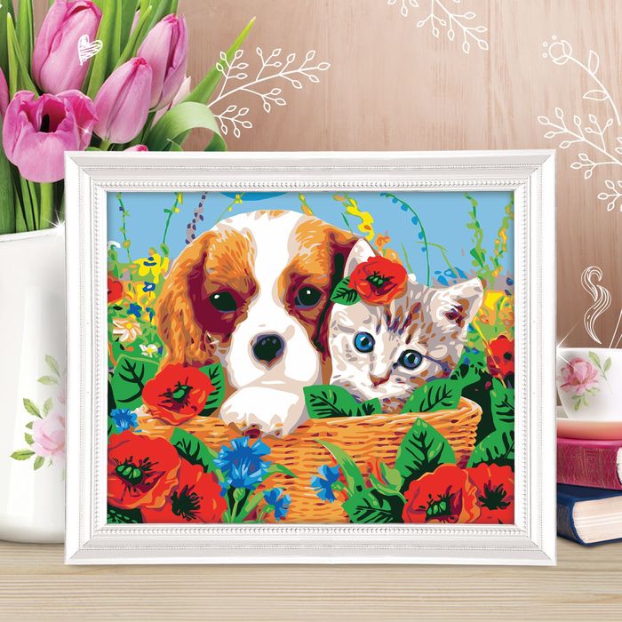 Роспись по номерам без подрамника "Котёнок и щенок", 40 х 50 см