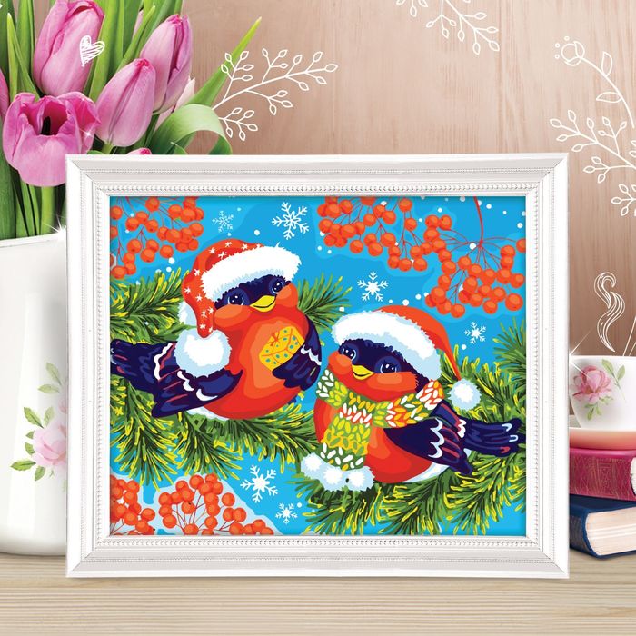 Роспись по номерам без подрамника "Снегири", 40 х 50 см