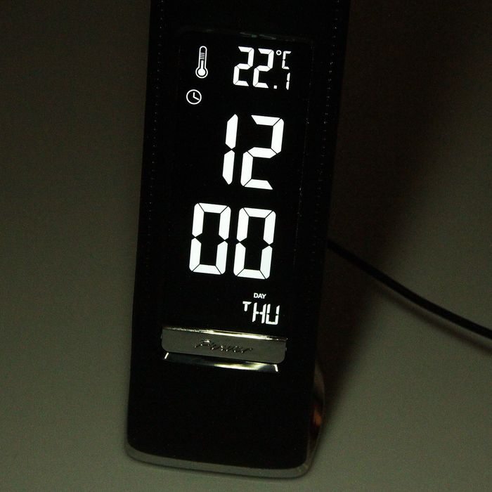 Светильник "Астон" 5W LED чёрный (USB, сенс.кнопка/календарь/часы/градусник) 6,5х9х49 см