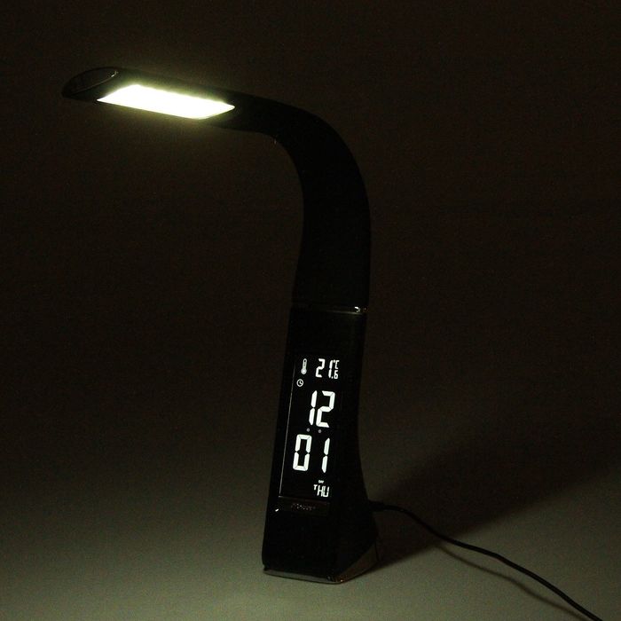Светильник "Астон" 5W LED чёрный (USB, сенс.кнопка/календарь/часы/градусник) 6,5х9х49 см