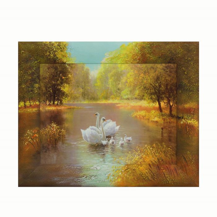 Репродукция с дорисовкой на раме "Лебеди" 30*40 см