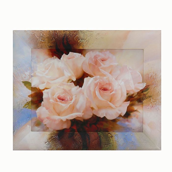 Репродукция с дорисовкой на раме "Букет роз" 30*40 см