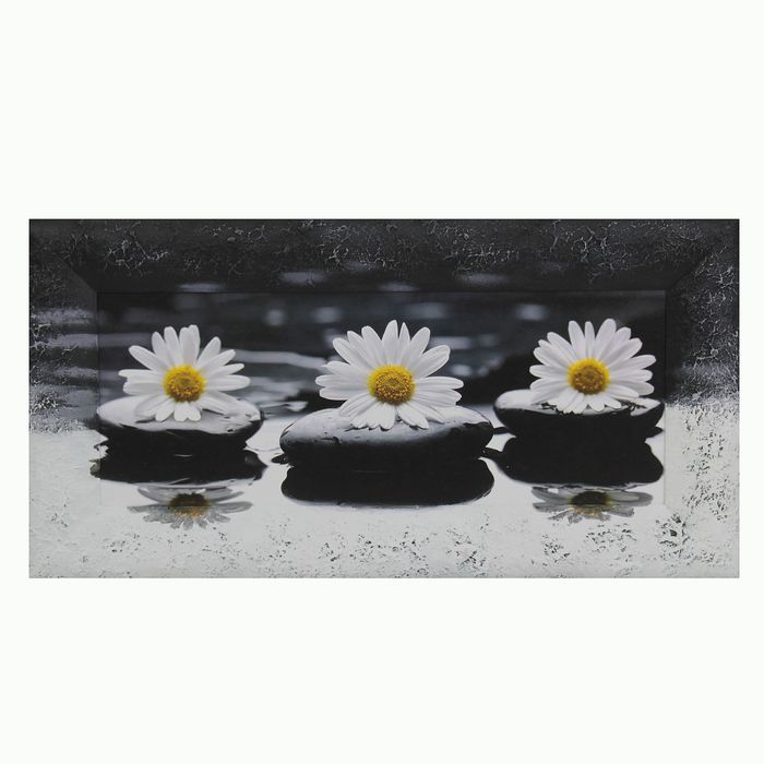 Репродукция с дорисовкой на раме "Три ромашки" 20*50 см