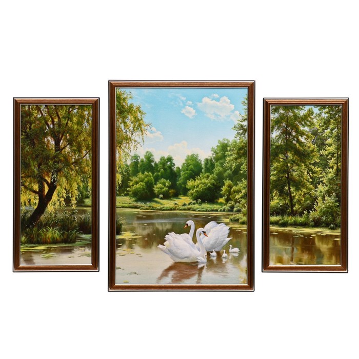 Модульная картина в раме "Лебеди на пруду", 2 — 21×43, 36×52 см