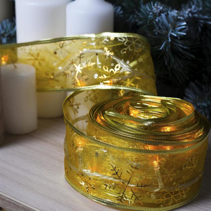 НИТЬ Лента "Снежинки золотистые" 9 м, ширина 6 см, LED-72-220V, контр. 8 р. ЖЕЛТЫЙ