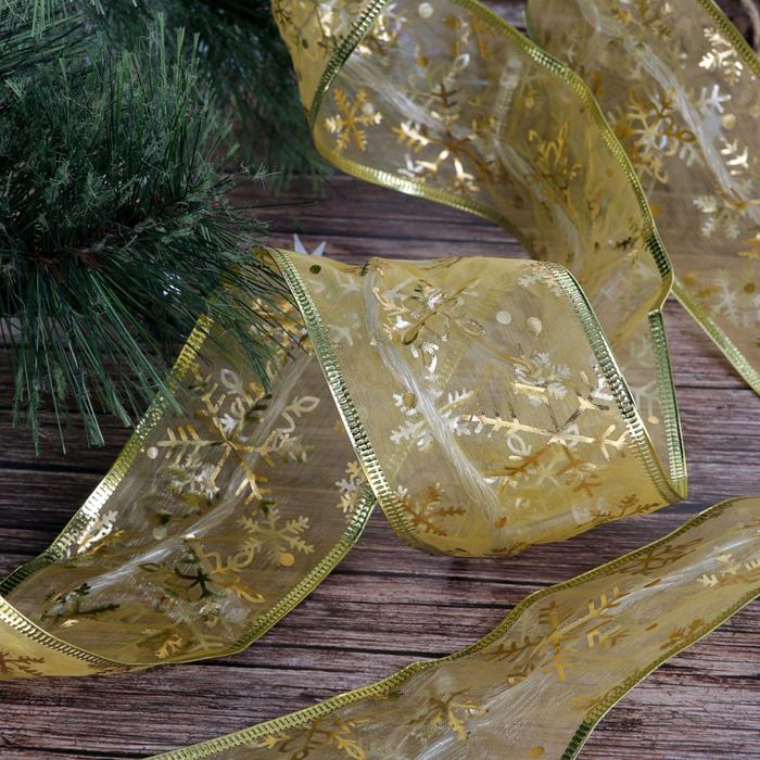 НИТЬ Лента "Снежинки золотистые" 9 м, ширина 6 см, LED-72-220V, контр. 8 р. ЖЕЛТЫЙ