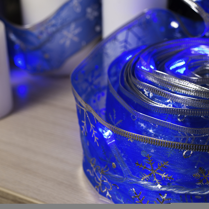НИТЬ Лента "Снежинки серебристые" 9 м, ширина 6 см, LED-72-220V, контр. 8 р. СИНИЙ
