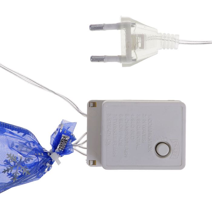 НИТЬ Лента "Снежинки серебристые" 9 м, ширина 6 см, LED-72-220V, контр. 8 р. СИНИЙ