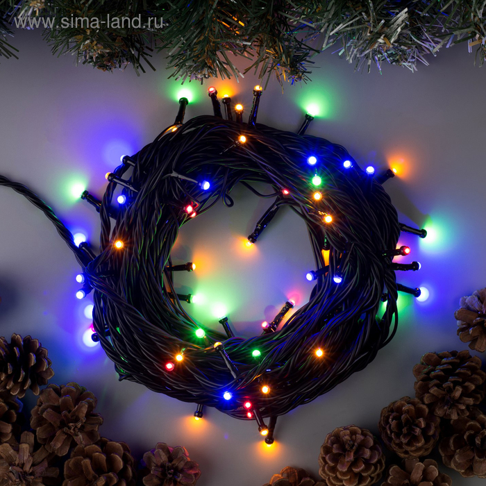 

Гирлянда «Нить» 10 м, IP44, УМС, тёмная нить, 72 SMD-LED, свечение мульти, 220 В
