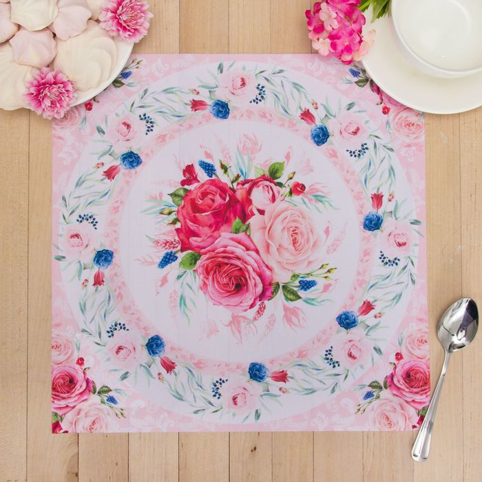 Салфетка на стол "Цветы" 30*30 см, 100% п/э, оксфорд 420 г/м2