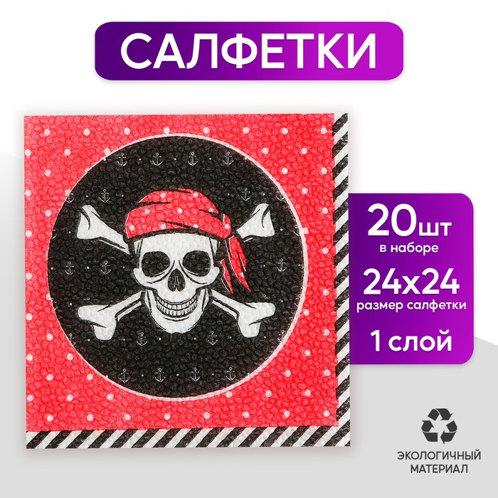 Cалфетки «Пират», 25х25 см, набор 20 шт. cалфетки гол 25 × 25см набор 20 шт