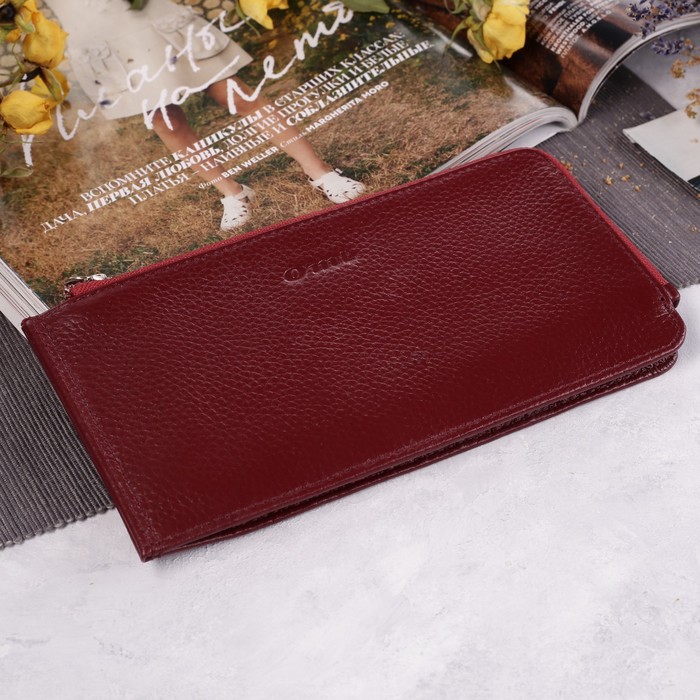 Кошелёк женский, 1 отдел на молнии, для карт на кнопке, цвет бордовый