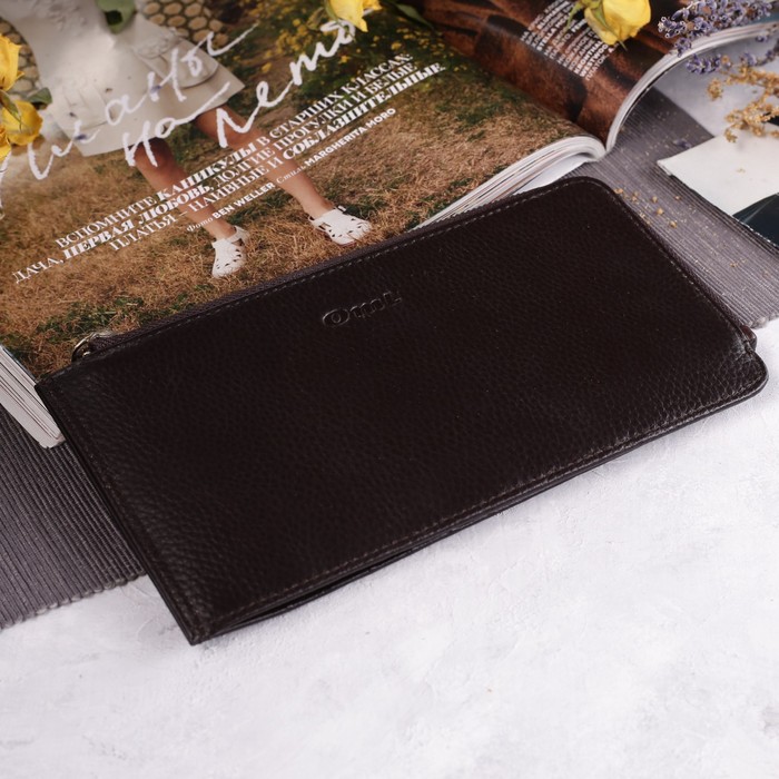 Кошелёк женский, 1 отдел на молнии, для карт на кнопке, цвет коричневый