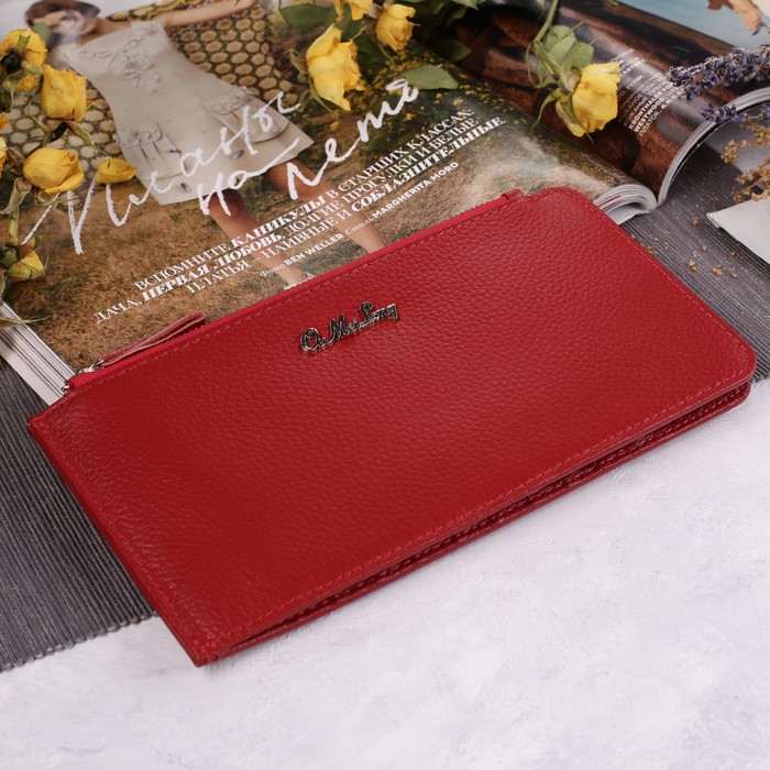 Кошелёк женский, 2 отдела, для карт на кнопке, цвет красный