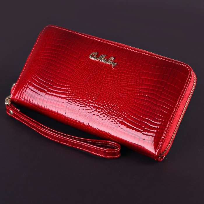 Кошелёк женский, 3 отдела, для монет, для карт на молнии, с ручкой, цвет красный