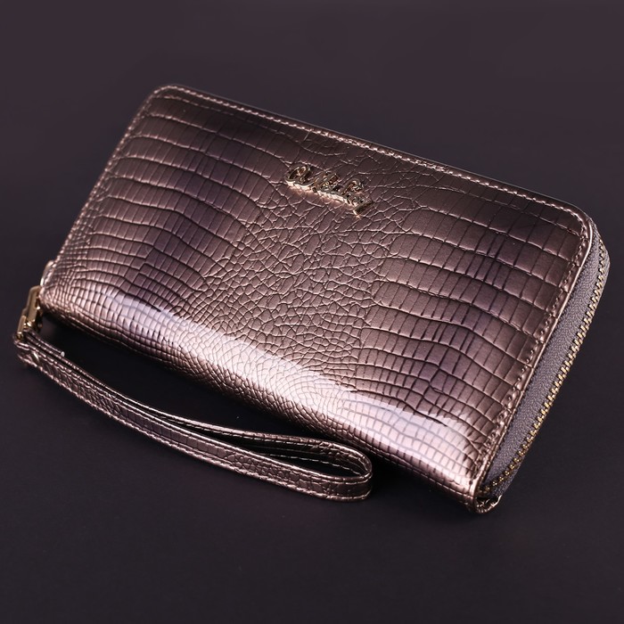 Кошелёк женский, 3 отдела, для монет, для карт на молнии, с ручкой, цвет серый