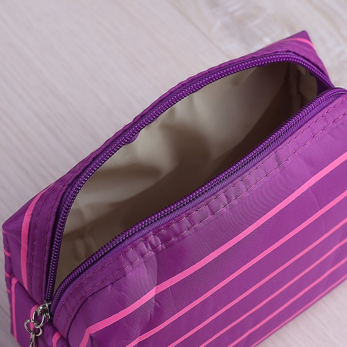 Косметичка дорожная «Полосы», 1 отдел на молнии, цвет фиолетовый